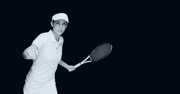 Siyah Arka Planda Bayan Tenisçinin Gübresi Şampiyonluklar Spor Yarışma Konsepti — Stok fotoğraf