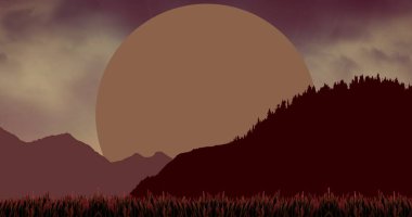 Dağlı manzaranın ve güneşli gökyüzünün bileşimi. Vatanseverlik ve kutlama konsepti dijital olarak oluşturulmuş imaj.