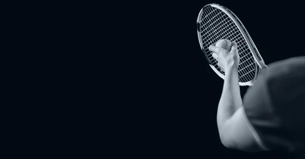 Kompozice Ženského Tenistky Černém Pozadí Mistrovství Sportovní Soutěžní Koncept Digitálně — Stock fotografie