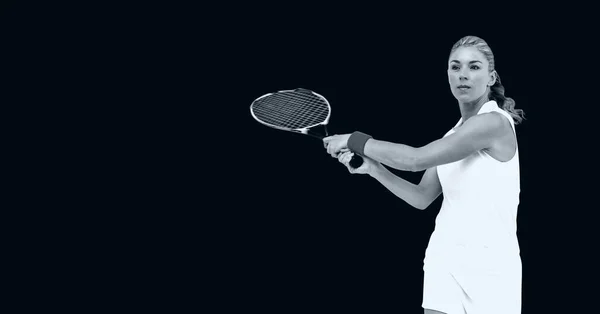 Kompozice Ženského Tenistky Černém Pozadí Mistrovství Sportovní Soutěžní Koncept Digitálně — Stock fotografie