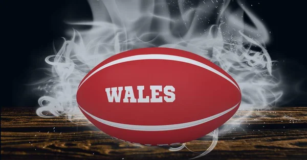 Composition Rugby Ball Text Wales Black Background White Blur Championships — Foto de Stock