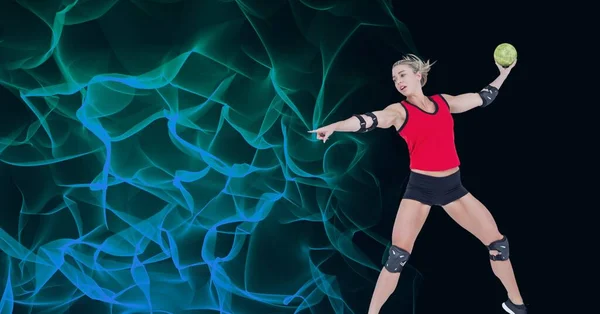 Zusammensetzung Einer Kaukasischen Handballerin Die Einen Ball Mit Kopierraum Auf — Stockfoto