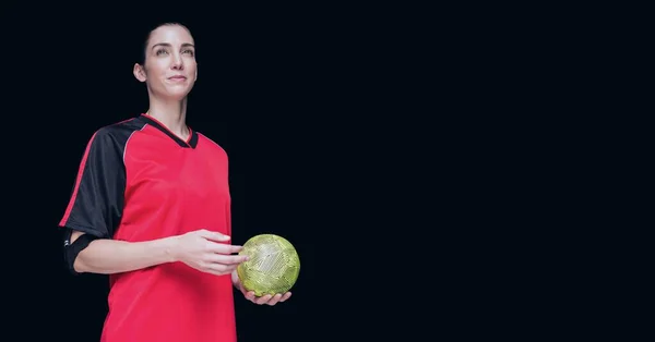 Composición Jugador Balonmano Femenino Caucásico Sosteniendo Pelota Con Espacio Copia —  Fotos de Stock
