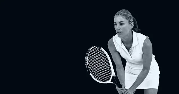 Siyah Arka Planda Bayan Tenisçinin Gübresi Şampiyonluklar Spor Yarışma Konsepti — Stok fotoğraf