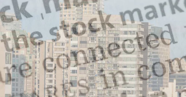 Composition Newspaper Stock Market Text Modern City Buildings Global Finance — Stock Photo, Image