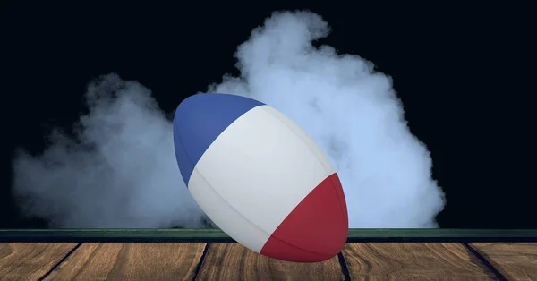 Composition Boule Rugby Drapeau Français Sur Fond Noir Avec Fumée — Photo