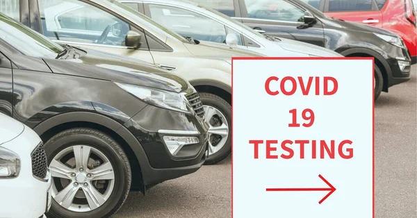 Composition Covid Testing Text Sign Cars Car Park Global Coronavirus — Stock Photo, Image