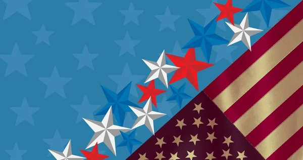 青い背景にアメリカ国旗と星の構成 愛国心とお祝いのコンセプトをデジタルで — ストック写真
