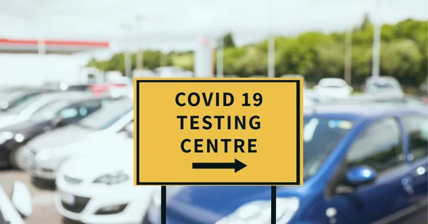 Composition Covid Testing Centre Text Sign Cars Car Park Global — Stock Photo, Image