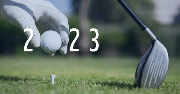 Zusammensetzung Der Zahl 2023 Mit Golfball Der Vom Golfspieler Auf — Stockfoto