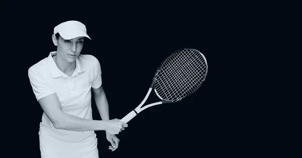 Composizione Tennista Donna Sfondo Nero Campionati Sport Concetto Competizione Immagine — Foto Stock