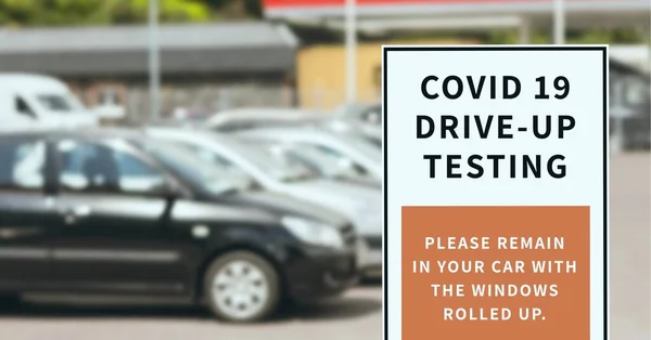 Composition Covid Drive Testing Text Sign Cars Car Park Global — Stock Photo, Image