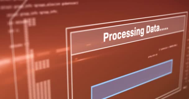 Цифровая Анимация Цифрового Интерфейса Обработкой Данных Красном Фоне Компьютерный Интерфейс — стоковое видео