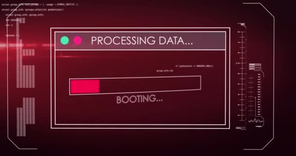 数字动画的数字接口与数据处理的红色背景 计算机接口和技术概念 — 图库视频影像