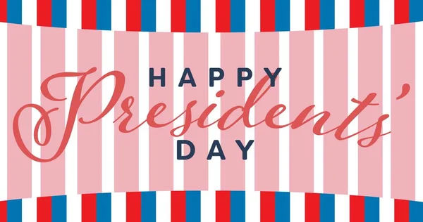 总统日快乐的文字在粉红的横幅之上 与蓝色和红色条纹的白色背景 美国爱国主义和总统纪念日庆祝概念 — 图库照片