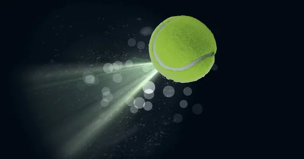 Zusammensetzung Des Tennisballs Auf Schwarzem Hintergrund Mit Leichten Spuren Sport — Stockfoto