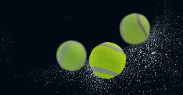 Composizione Palline Tennis Fondo Nero Con Percorsi Leggeri Concetto Sport — Foto Stock