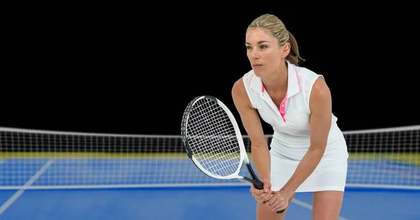 テニスコート上の女子テニス選手の構成 スポーツと競争の概念をデジタルで生成し — ストック写真