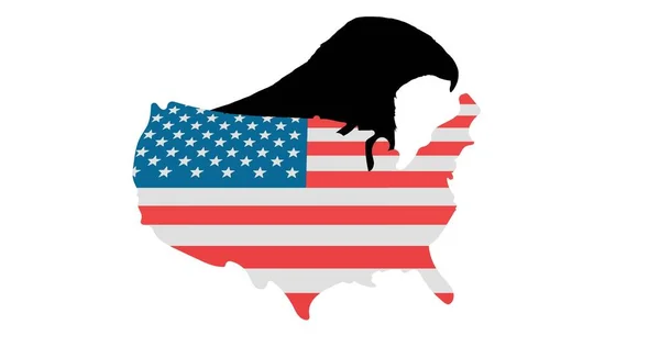 Sylwetka Orła Nad Amerykańską Flagą Białym Tle Amerykański Niezależność Dzień — Zdjęcie stockowe