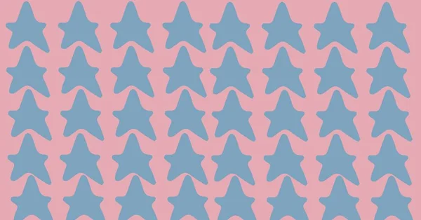Composição Estrelas Azuis Desenhadas Mão Repetidas Linhas Sobre Fundo Rosa — Fotografia de Stock