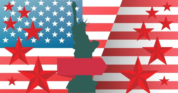Несколько Звезд Красное Знамя Копировальным Пространством Против Статуи Свободы Американского — стоковое фото