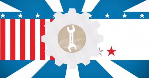 Animation Clé Symbole Fête Travail Sur Engrenage Drapeau Américain Patriotisme — Video