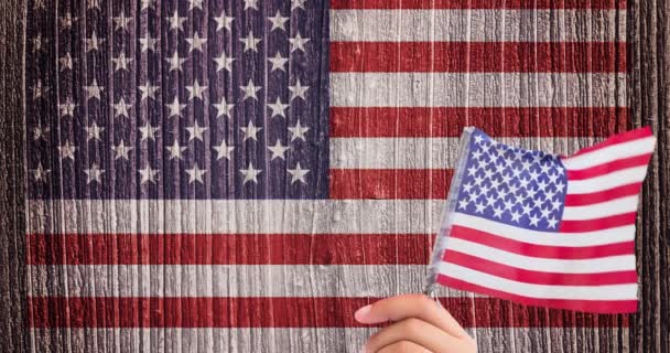 Animacja Tekstu Lipca Nad Osobą Amerykańską Flagą Patriotyzm Koncepcja Celebracji — Wideo stockowe