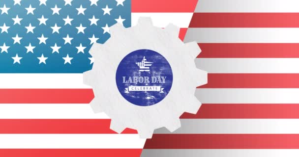 Animazione Giorno Lavoro Festeggia Testo Sopra Ingranaggio Bandiera Americana Patriottismo — Video Stock