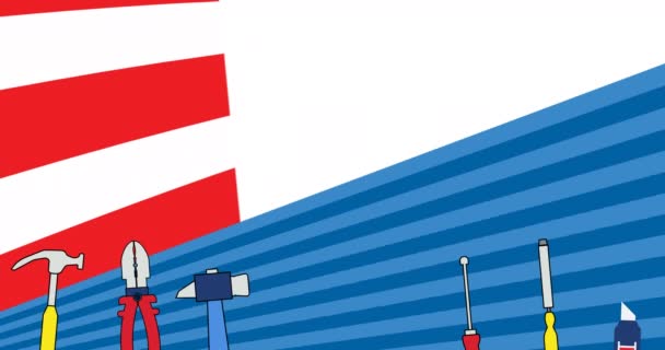 Animatie Van Arbeidsdagtekst Gereedschap Amerikaanse Vlag Patriottisme Viering Concept Digitaal — Stockvideo