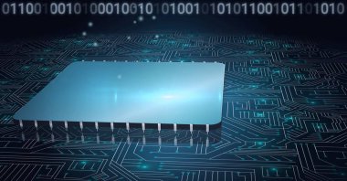 Bilgisayar devre kartında ikili kodlama kompozisyonu. küresel veri işleme, teknoloji ve dijital arayüz kavramı dijital olarak oluşturulmuş görüntü.