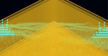 Sarı zemin üzerinde mavi grafik müzik eşitleyicisinin bileşimi. küresel kayıt, müzik ve teknoloji konsepti dijital olarak oluşturulmuş görüntü.