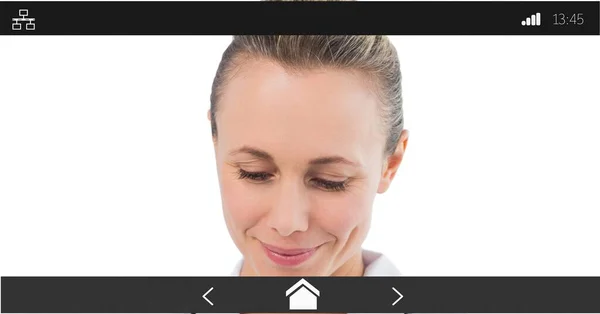 Σύνθεση Του Γυναικείου Γιατρού Χαμογελώντας Στην Ψηφιακή Οθόνη Διεπαφής Εικόνας — Φωτογραφία Αρχείου