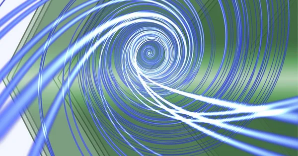 Skład Niebieskich Fioletowych Ścieżek Świetlnych Spiralnie Zielonym Tle Koncepcja Światła — Zdjęcie stockowe