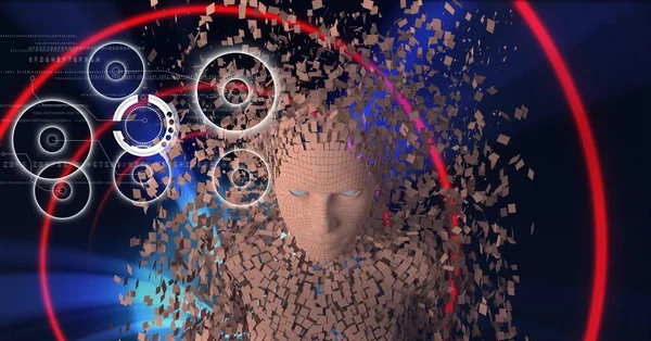 Mavi ikili ve altıgen üzerinden arayüzdeki şifreli düğmeye basan kişinin bileşimi. görüntü ve bellek teknolojisi arayüzü kavramı dijital olarak oluşturuldu.