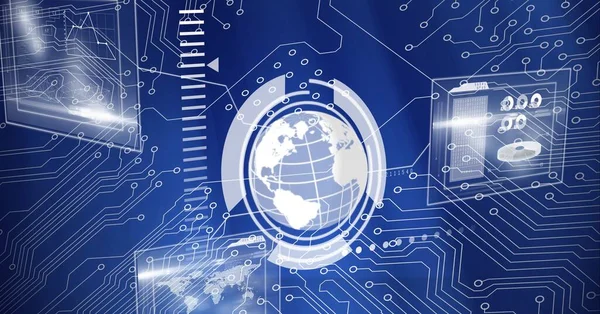 Zusammensetzung Der Digitalen Datenverarbeitung Globus Und Computerplatine Globale Verbindungen Technologie — Stockfoto
