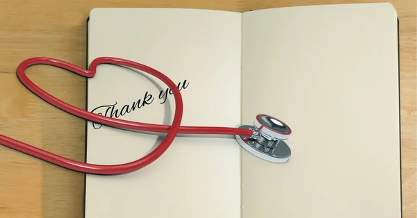 Zusammenstellung Des Dankestextes Mit Stethoskop Und Herz Medizin Gesundheitsdienstleistungen Und — Stockfoto