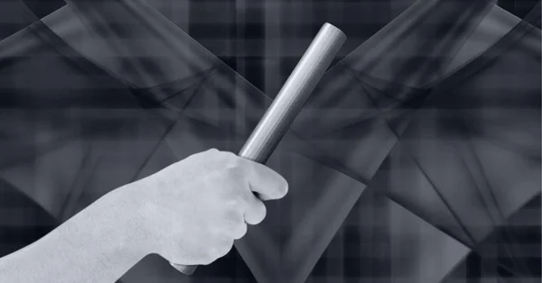 Black White Image Close Hand Holding Baton Abstract Shapes Grey — Stock Photo, Image