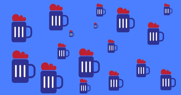 Imagen Generada Digitalmente Múltiples Iconos Cerveza Sobre Fondo Azul Concepto —  Fotos de Stock