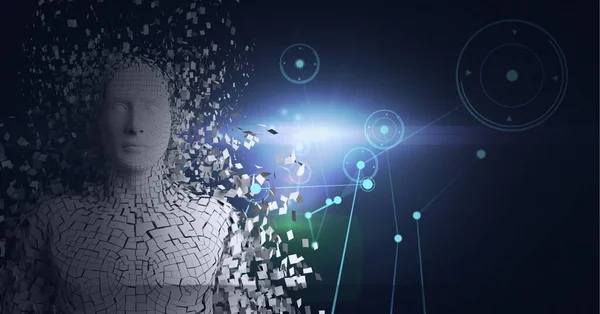 Composition Exploding Human Bust Formed Particles Network Connections Global Connections — Stock Photo, Image