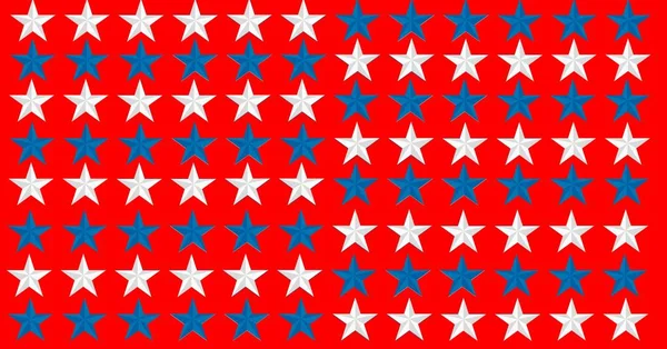 Složení Více Řad Bílých Modrých Amerických Vlajkových Hvězd Červeném Pozadí — Stock fotografie