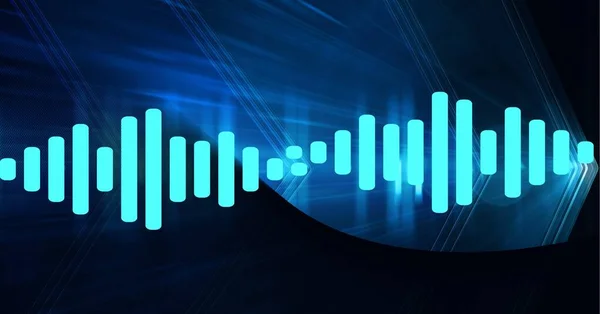 青い背景に青いグラフィック音楽イコライザーの構成 世界的な記録 テクノロジーの概念はデジタルで生成され — ストック写真