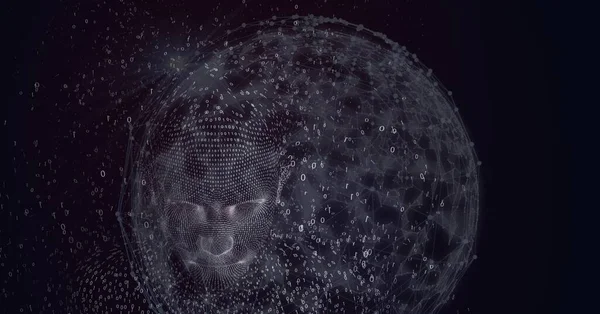 Patlayan büstün bileşimi parçacıklar ve bağlantı ağlarının küresi ile oluşturuldu. küresel bağlantılar, veri işleme ve dijital arayüz konsepti dijital olarak oluşturulmuş resim.