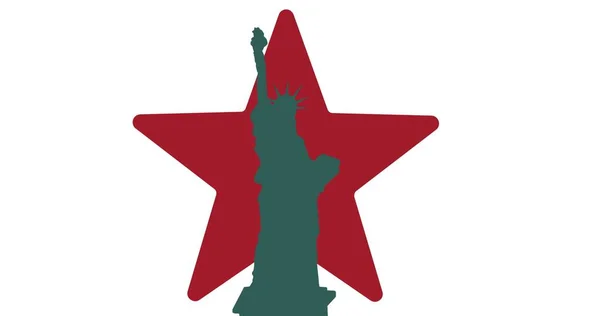 Imagen Generada Digitalmente Silueta Estatua Libertad Sobre Estrella Roja Sobre — Foto de Stock