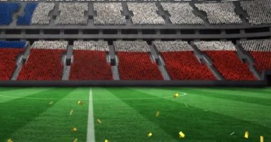 Boş bir stadyumda Şili bayrağından düşen konfeti animasyonu. kutlama, kazanma, spor ve yarışma konsepti dijital olarak oluşturulmuş video.