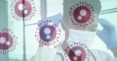 Yüz maskesi takan Afro-Amerikan kadın doktorlara karşı hareket eden Covid-19 hücreleri işaretini durdurun. Coronavirus covid-19 salgın konsepti