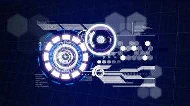 Dürbün taraması ve dijital ekranda veri işleme animasyonları. küresel teknoloji ve dijital arayüz kavramı dijital olarak oluşturulmuş video.