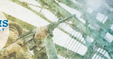 Gaziler günü animasyonu Amerikan askerinin üzerine yazılmış bir metin. Vatanseverlik ve kutlama konsepti dijital olarak oluşturulmuş imaj.