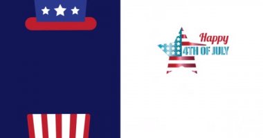 Amerikan bayrağı üzerinde Bağımsızlık Günü Animasyonu metni. Vatanseverlik ve kutlama konsepti dijital olarak oluşturulmuş imaj.