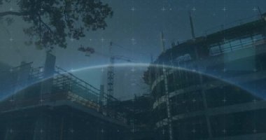 İnşaat alanındaki tarama ve 6G metnin animasyonu. küresel ağlar, teknoloji ve dijital arayüz konsepti dijital olarak oluşturulmuş video.