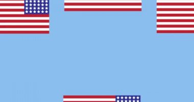 Mavi arka planda hareket eden Amerikan bayraklarının animasyonu. Vatanseverlik ve kutlama konsepti dijital olarak oluşturulmuş imaj.